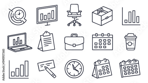 Set of 12 business icons vector, line style, for website and presentation