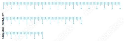 Ruler scale with markings and numbers in Inch centimeters and millimeters units, measuring metric scale. Graduated ruler vector illustration on a white background. Various measurement scales