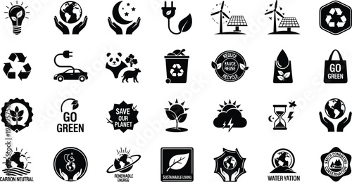 Eco friendly icons for sustainable living and conservation