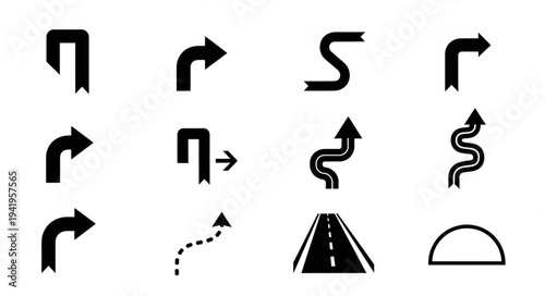 Diverse Set of Black Arrow Icons on White Background.