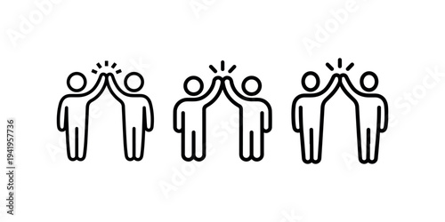 Teamwork success celebration high five gesture friendship and connection between people icons set