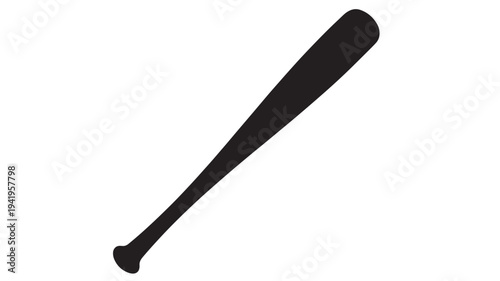 Baseball bat silhouette with classic curved design and isolated black finish on a white background featuring sports equipment, sports, equipment with