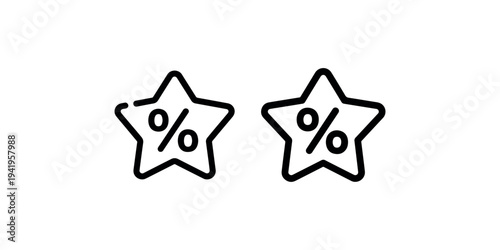Two star icons with percentage symbol inside, indicating discount, sale, or special offer, graphic element