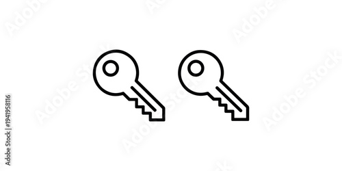 Two identical black and white outline illustrations of a house key, featuring a classic design with a round head and serrated blade