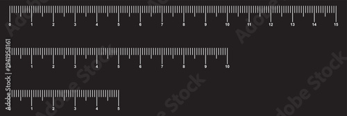 Ruler scale with markings and numbers in Inch centimeters and millimeters units, measuring metric scale. Graduated ruler vector illustration on a white background. Various measurement scales
