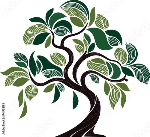 Create a different kinds of Beautiful abstract tree life decoration element. Vector illustration of tree with branch and leaves art with white background