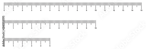 Ruler scale with markings and numbers in Inch centimeters and millimeters units, measuring metric scale. Graduated ruler vector illustration on a white background. Various measurement scales