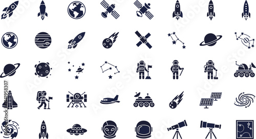 Space exploration icons set with astronauts and spacecraft