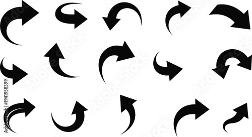 Curved arrow icons collection set with circular, directional and rotation arrows for navigation, refresh, reload and interface design elements