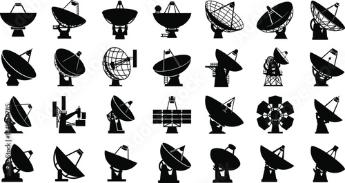 Various satellite dishes and antennas for communication and signal reception