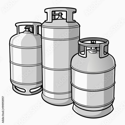 Gray gas cylinders standing upright propane tanks metal cylinders