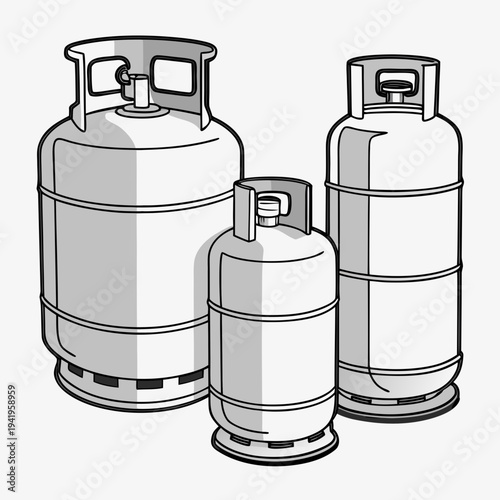 Gray gas cylinders standing upright in propane tanks