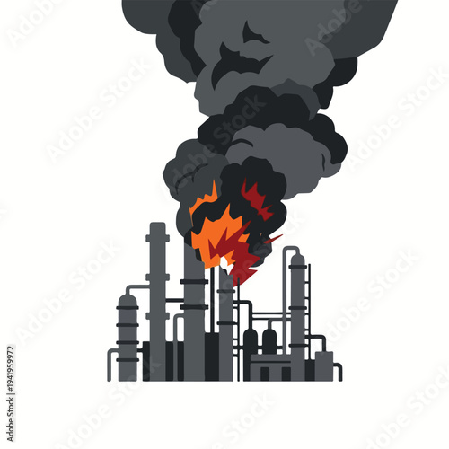 vector flat oil refinery complex explodes and burns 7
