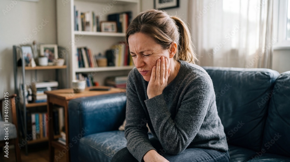 Obraz premium Woman suffering from toothache pain at home
