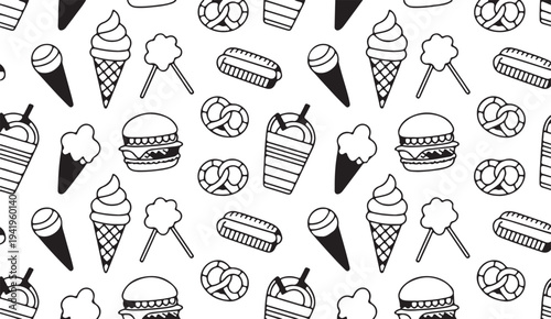 Set of Food Icon line Art Vector Drawing Ppattern Illustration Background.