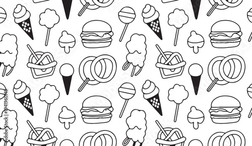 Set of Food Icon line Art Vector Drawing Ppattern Illustration Background.