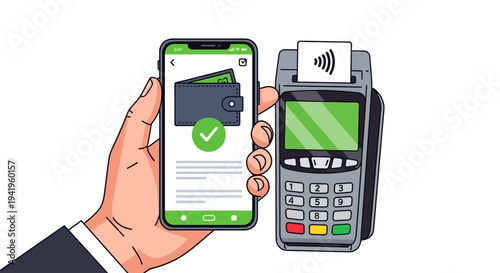 Contactless payment concept, smartphone and terminal communication for secure digital transaction