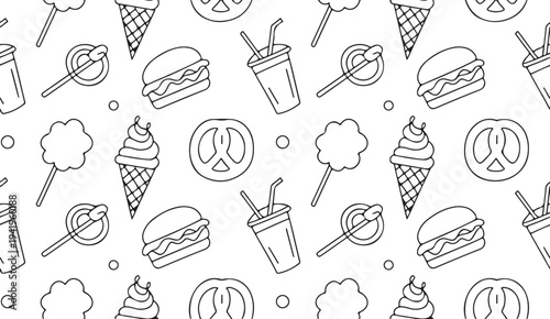 Set of Food Icon line Art Vector Drawing Ppattern Illustration Background.
