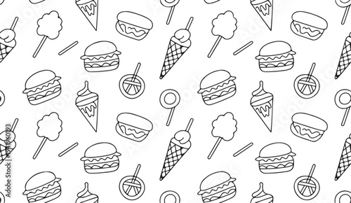 Set of Food Icon line Art Vector Drawing Ppattern Illustration Background.