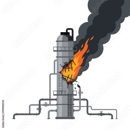 vector flat oil refinery tube explodes and burns 07