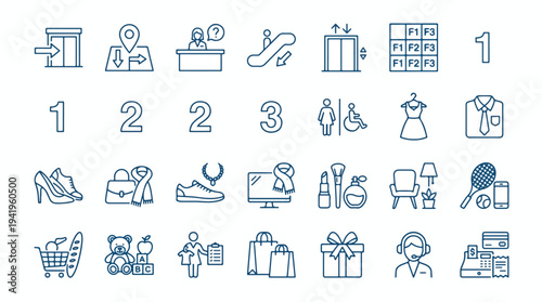Minimalist Line Art Icons Set for Business, Shopping, Technology, and Lifestyle Vector Illustration