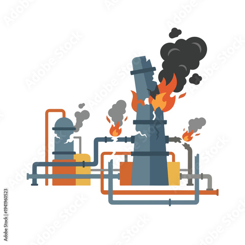vector flat oil refinery tube explodes and burns 02
