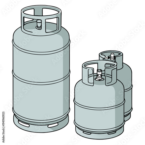 Gray gas cylinders with handles and valves propane tanks 1