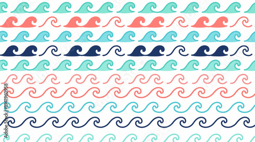 Seamless handdrawn ocean wave pattern in pastel colors.