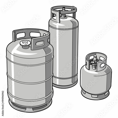 Gray lpg gas cylinders in different sizes propane tanks
