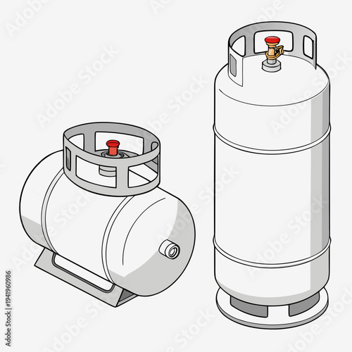 Lpg gas cylinders in realistic propane tank white background