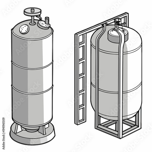Gray fuel gas cylinders with gauges and stand tank