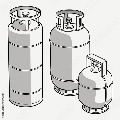 Gray of three fuel gas cylinders propane tanks