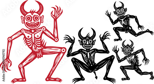 Set of 4 devil skeleton icons vector