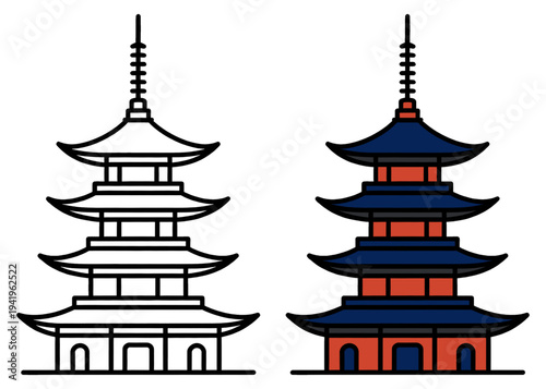 Traditional Pagoda Landmark Vector Illustration