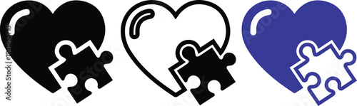 Broken heart symbols in black white and blue