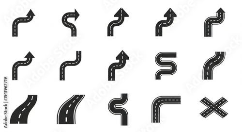 Winding Road Vector Set - Curvy Path and Route Illustrations.