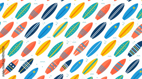 Colorful diagonal surfboard pattern with playful summer design.