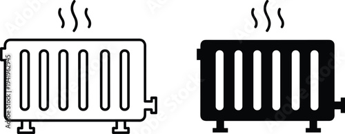 Radiator heating icons set, outline and silhouette, temperature control, home appliance design