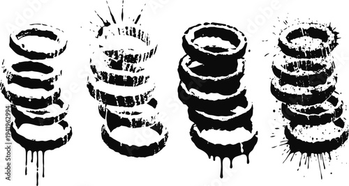 grunge hand drawn coil spring illustrations with sketchy splatter and rough textures