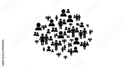 Diverse Group of People Icons Forming a Crowd.