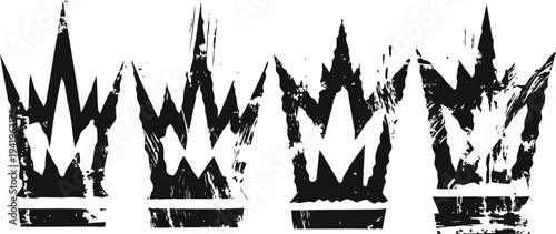 grunge black crowns set with distressed texture, vintage urban design elements
