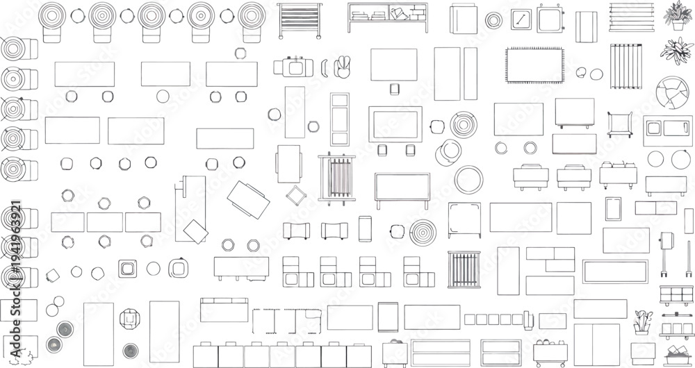 Obraz premium Isolated technical drawing on transparent background with various architectural and engineering symbols
