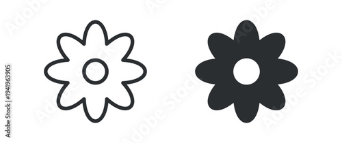 Flower Daisy Icon, Simple Floral Symbol, Outline and Solid Vector