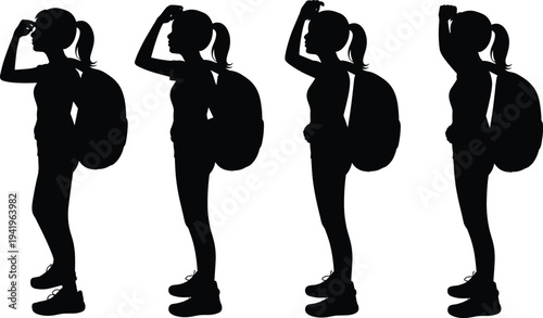 Black Silhouette of a Student Sitting at a Desk Raising Their Hand to Ask a Question in Classroom for Education