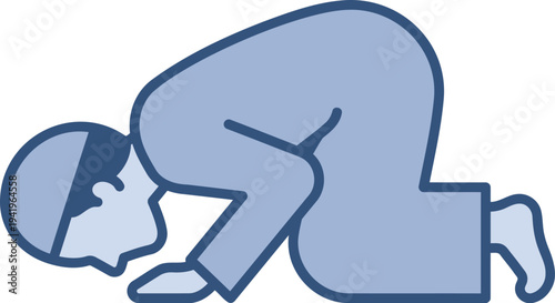 Muslim Man Praying Sujud Position Islamic Prayer Salah Worship Illustration
