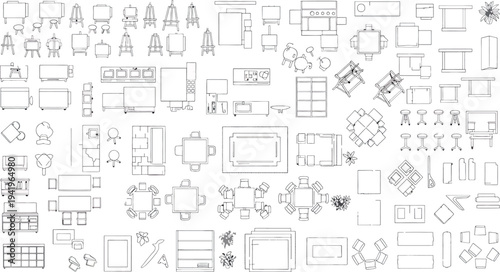 Isolated on transparent background architectural blueprint fragments