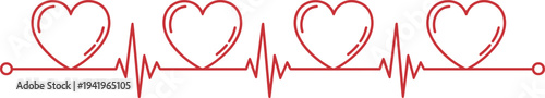 Heartbeat line with hearts illustration, electrocardiogram inspired artwork, love life medical design, romantic wellness vector drawing concept