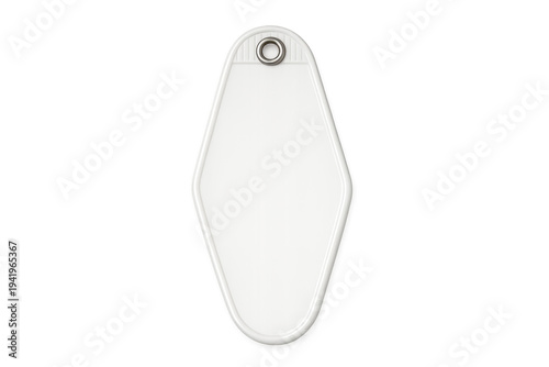 Blank white vintage motel keychain tag with transparent background