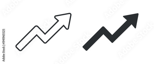 Growth arrow chart icon set, business increase upward trend symbol, outline and solid silhouette style. Vector illustration.