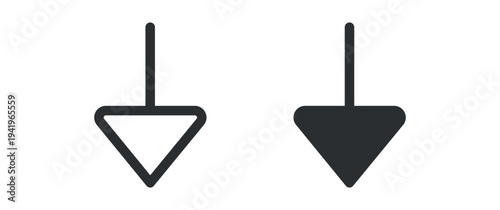 Down arrow icon set, downward direction navigation symbol, outline and solid silhouette style. Vector illustration.
